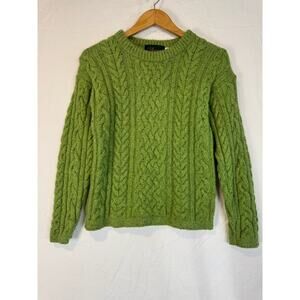 Vtg Doogan Donegal Green Chunky Knit Fisherman Grandpa Loomed Sweater Ireland XS